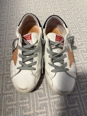Golden Goose Kids White Leather Sneakers with Brown Star